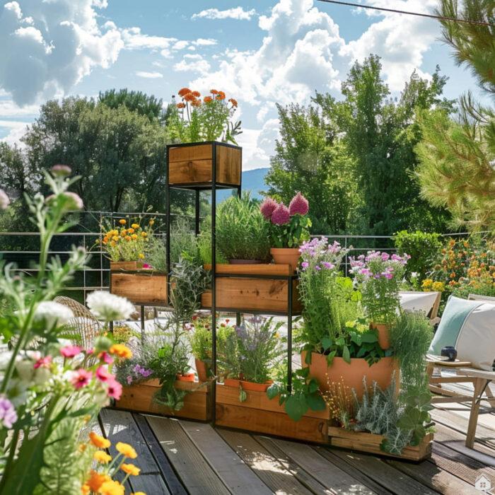 » Pflanzenregale mit Holzelementen als Deko für Balkon und Terrasse