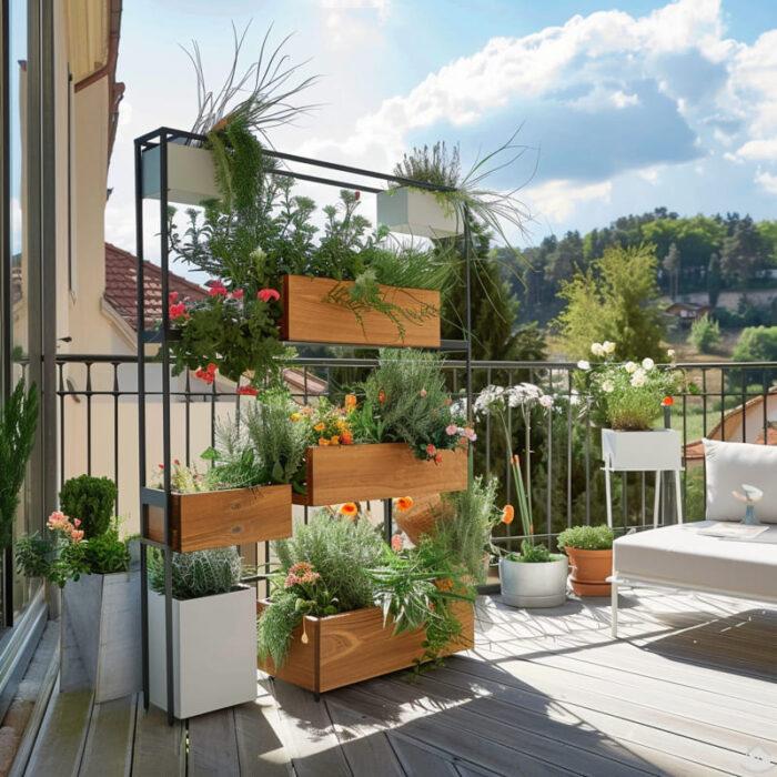 » Pflanzenregale mit Holzelementen als Deko für Balkon und Terrasse