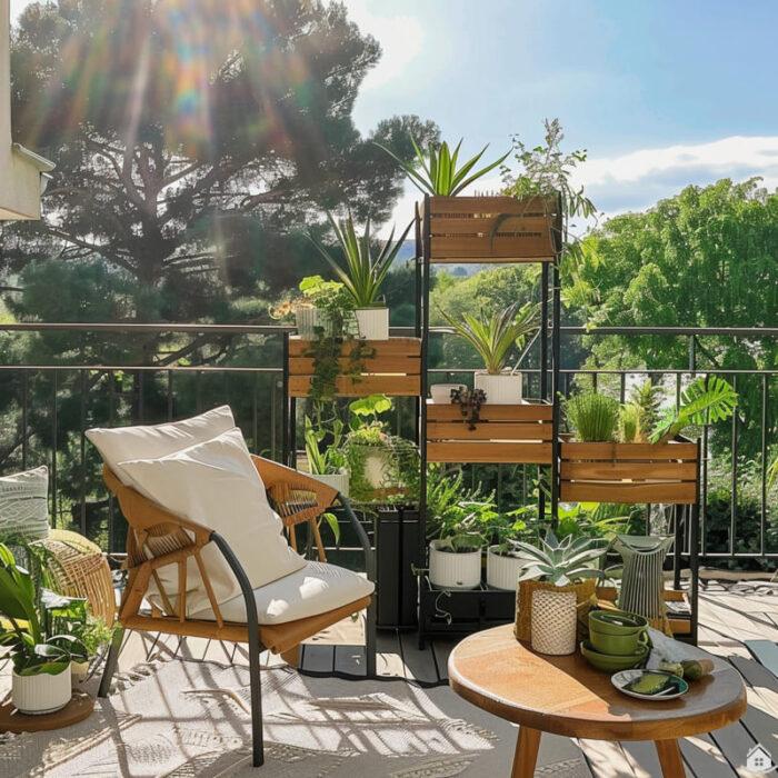 » Pflanzenregale mit Holzelementen als Deko für Balkon und Terrasse