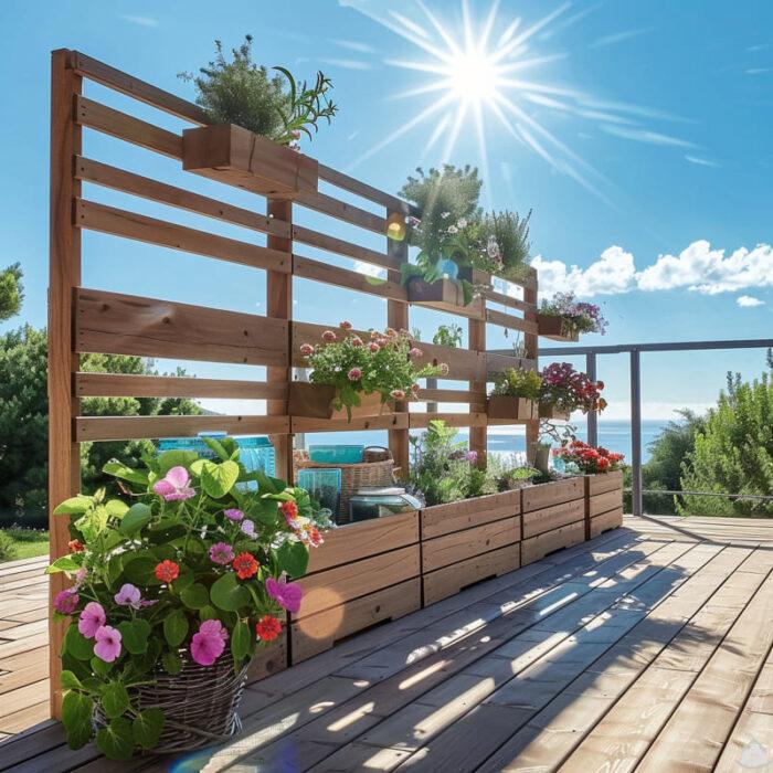 » Pflanzenregale mit Holzelementen als Deko für Balkon und Terrasse