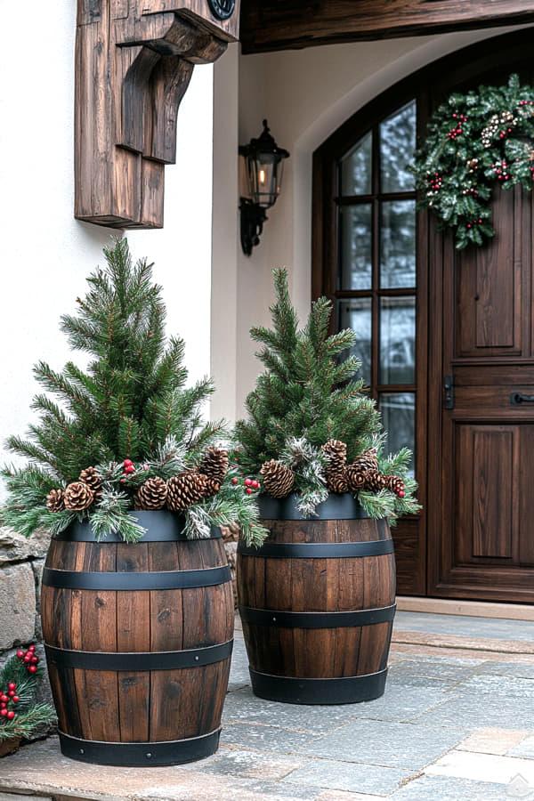 Elegantes Hauseingang Weihnachtsdeko Weinkiste Bilder